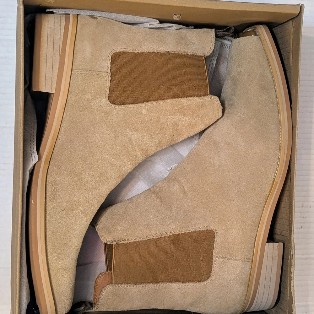 Mens Real Genuine Suede/Leather Ankle High-top Chelsea Metal Square Toe Boots - Picture 10 of 12